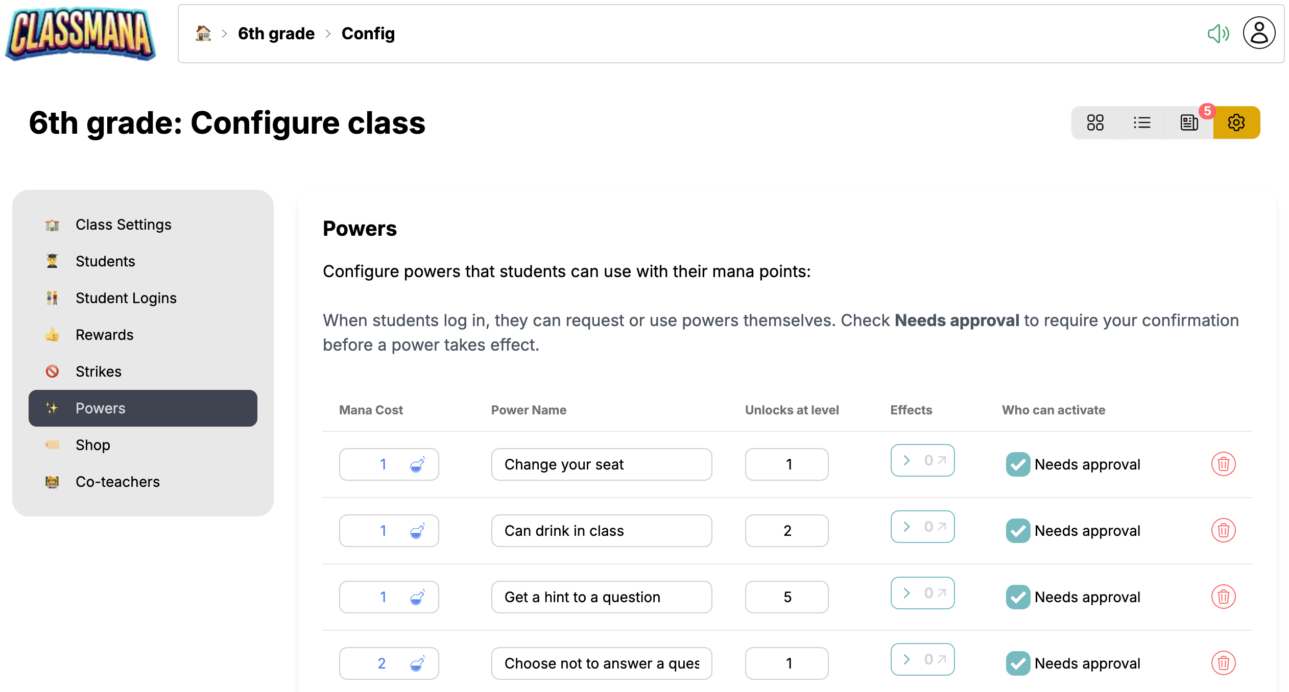 Nastavení třídy Síly