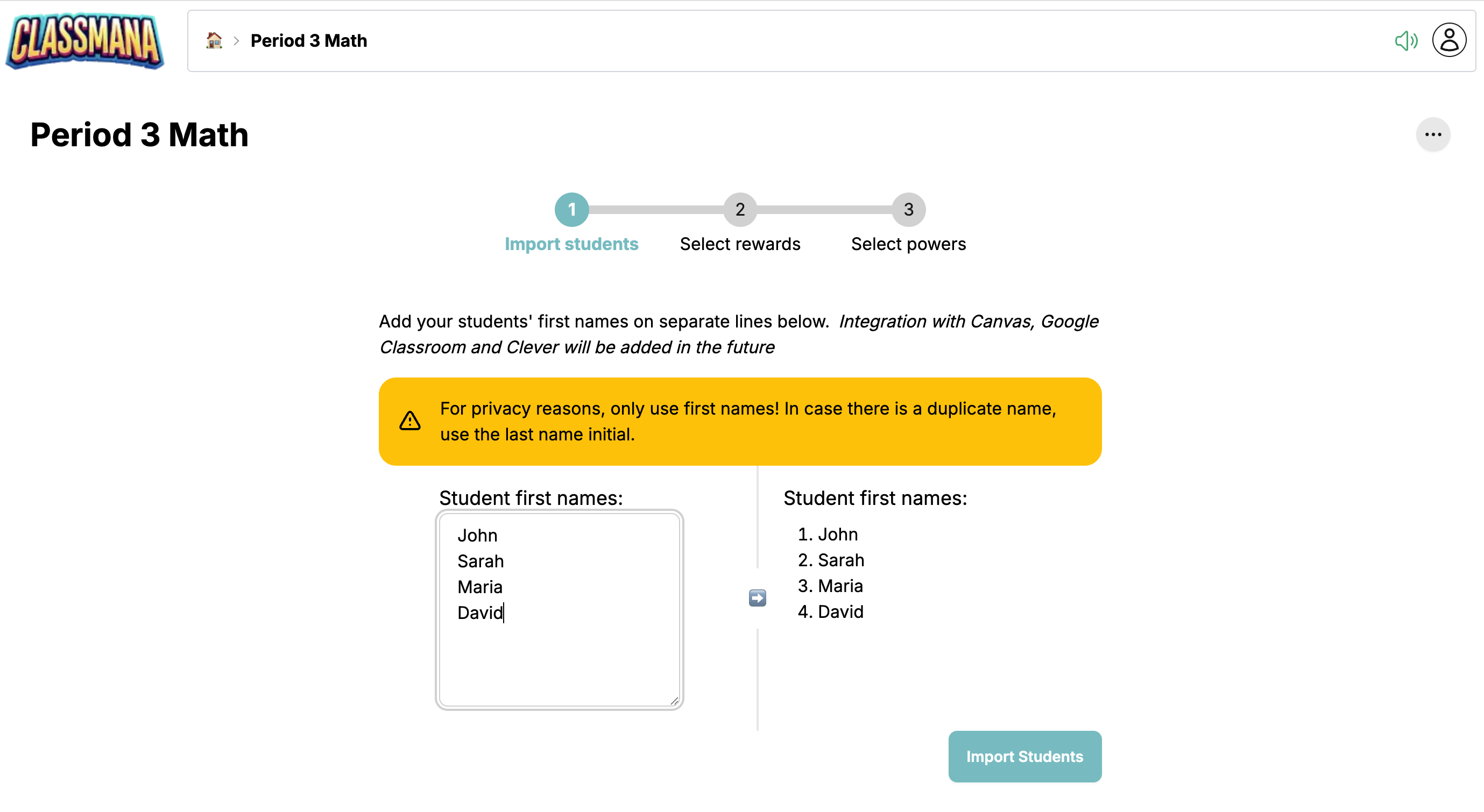 Krok importu studentů