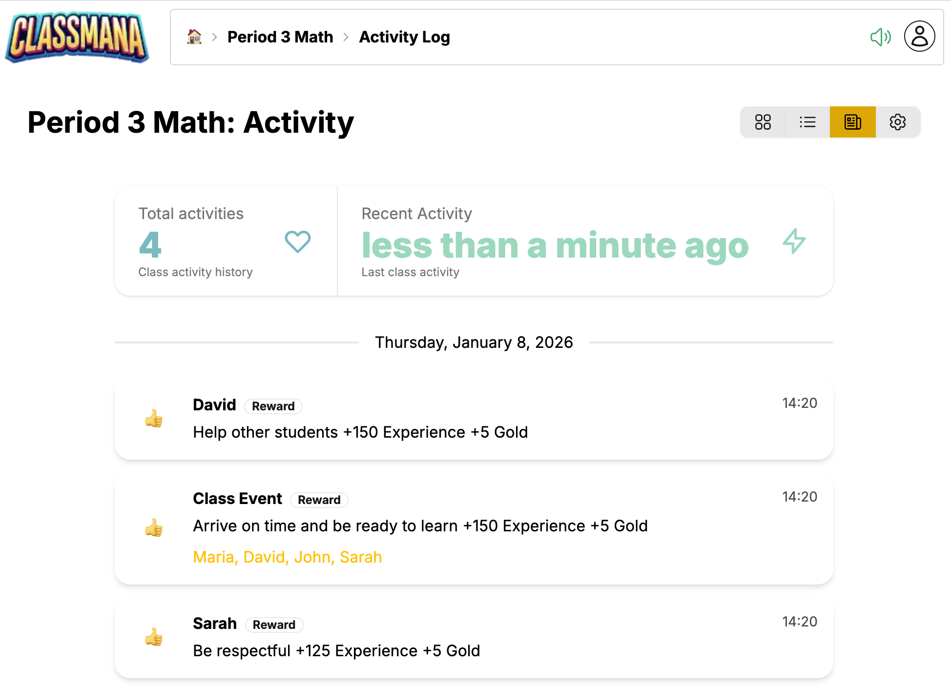 Zobrazení logu aktivity