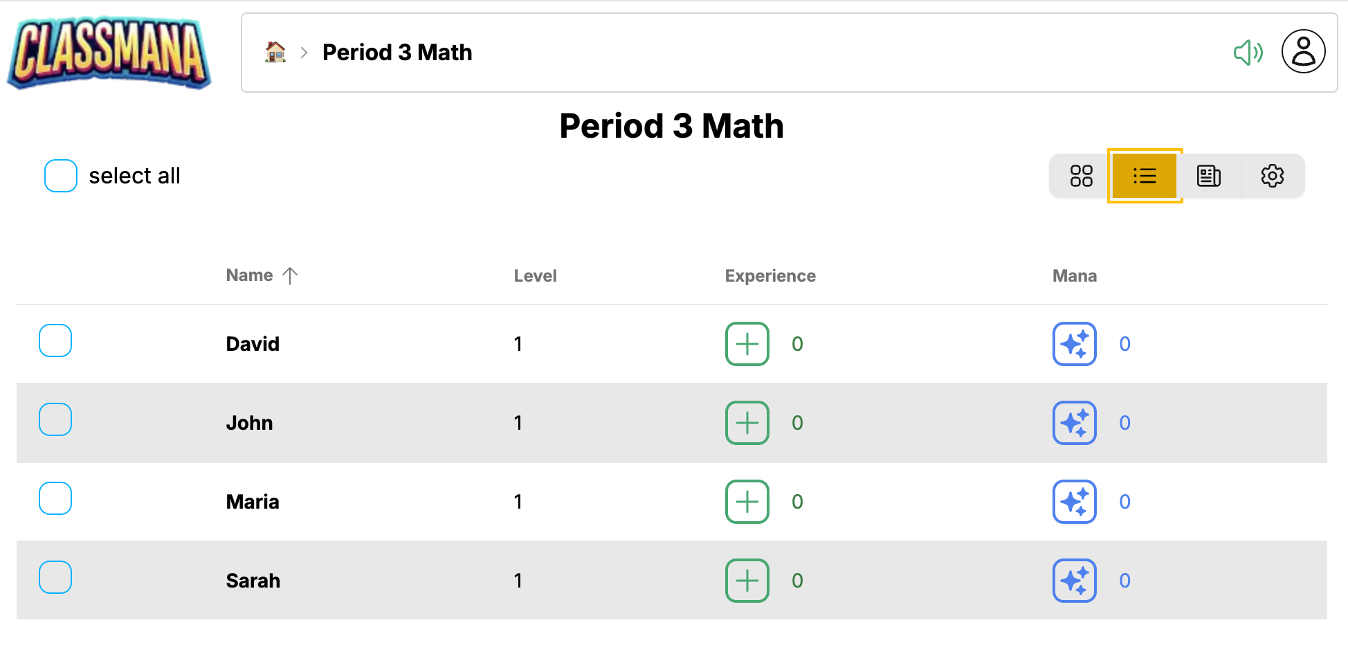 Zobrazení tabulky studentů